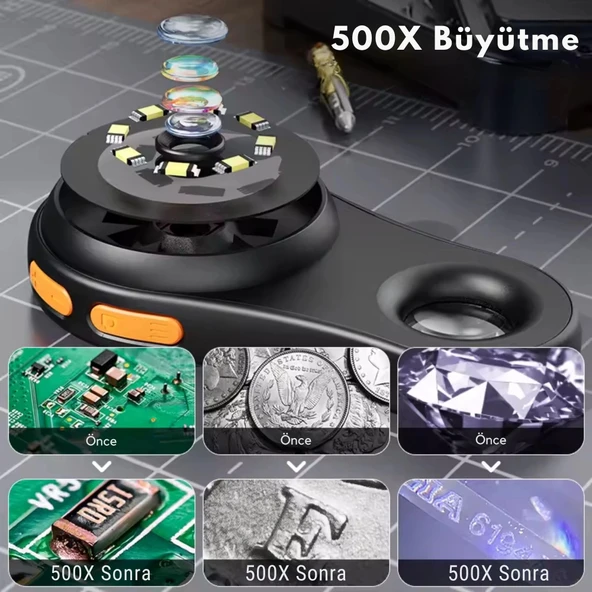 ShopyTech IPS Ekranlı Taşınabilir Dijital Mikroskop 500X 2MP 8 LED Işıklı 1080P Foto/Video TypeC Windows/Mac Uyumlu - Resim 5