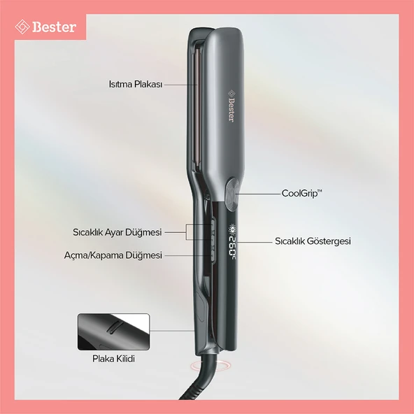 Bester S9100 ProLuxe 260°C Keratin Protect Geniş Plakalı Saç Düzleştirici - Resim 12