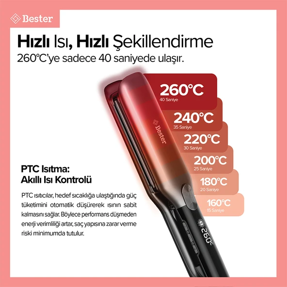 Bester S9100 ProLuxe 260°C Keratin Protect Geniş Plakalı Saç Düzleştirici - Resim 4