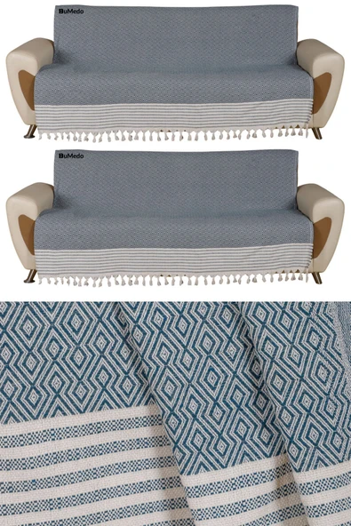 Buldan İşi Kaymaz Pamuklu 2'li Koltuk Örtüsü 170x210 Cm Kaliteli Koltuk Şalı Çekyat Kanepe Örtüsü (2 ADET) ürün görseli