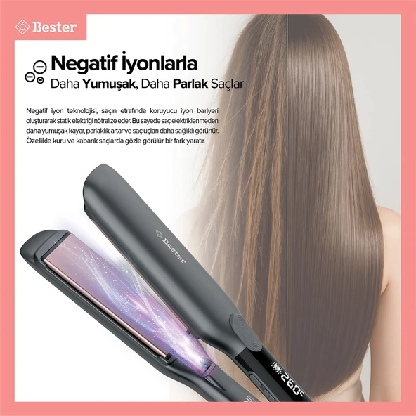 Bester S9100 ProLuxe 260°C Keratin Protect Geniş Plakalı Saç Düzleştirici - Resim 6