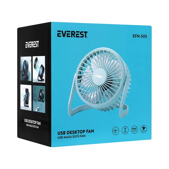 Everest EFN-505 Masaüstü Turkuaz Usb Fan (145mmx141mmx105 mm) - Resim 2
