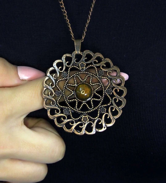 Doğal Taş Sitrin Doğal Taşlı Yuvarlak Model Antik Kadın Kolye euk47s ürün görseli