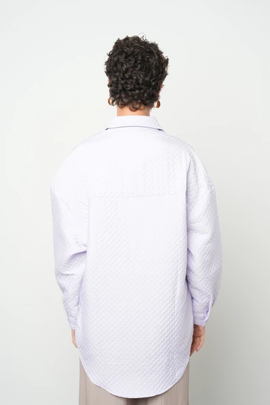 Kadın Çift Cepli Lila Renk Gömlek - Resim 5