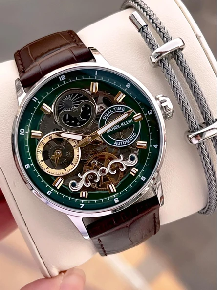 Daniel Klein Deri Kordon Otomatik Mekanizma Metap Ve Güneş Kadranlı Erkek Kol Saati+Bileklik 14013.3 ürün görseli