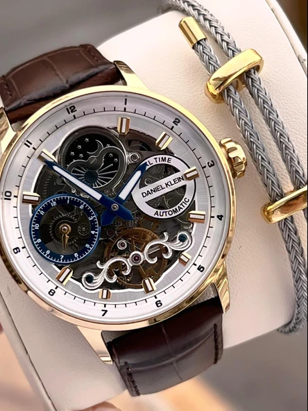 Daniel Klein Deri Kordon Otomatik Mekanizma Metap Ve Güneş Kadranlı Erkek Kol Saati+Bileklik 14013.5 ürün görseli