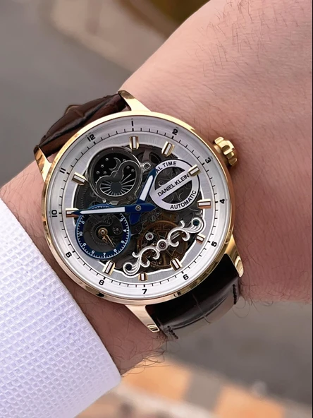 Daniel Klein Deri Kordon Otomatik Mekanizma Metap Ve Güneş Kadranlı Erkek Kol Saati+Bileklik 14013.5 - Resim 3