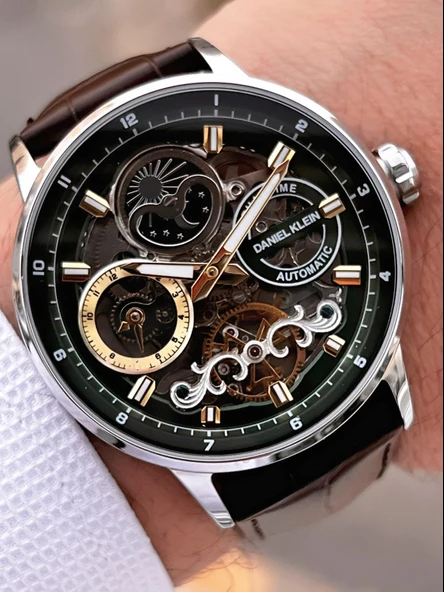 Daniel Klein Deri Kordon Otomatik Mekanizma Metap Ve Güneş Kadranlı Erkek Kol Saati+Bileklik 14013.3 - Resim 2