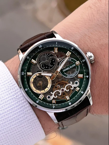 Daniel Klein Deri Kordon Otomatik Mekanizma Metap Ve Güneş Kadranlı Erkek Kol Saati+Bileklik 14013.3 - Resim 3