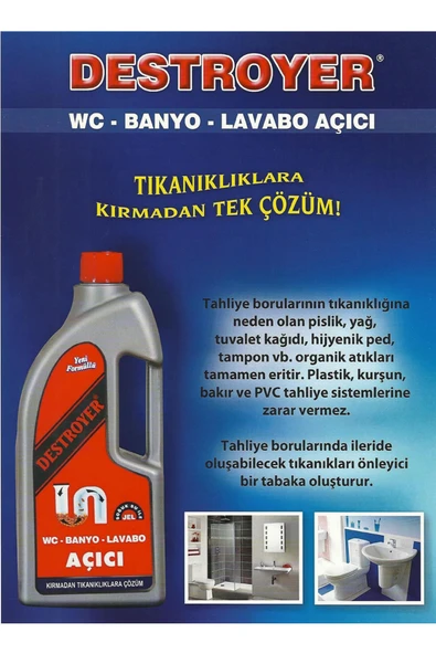destroyer Lavabo Ve Gider Açıcı Sıvı 1500 Ml (2750 Gr) ürün görseli 1