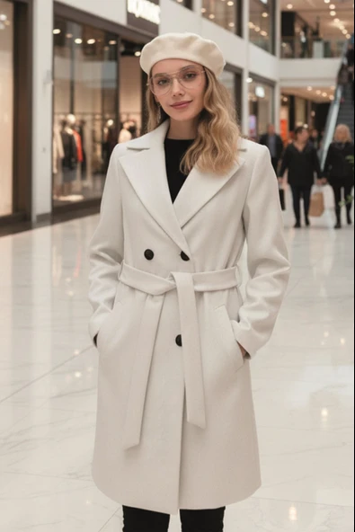 Ekru Kaşe Kadın Kaban ürün görseli 1