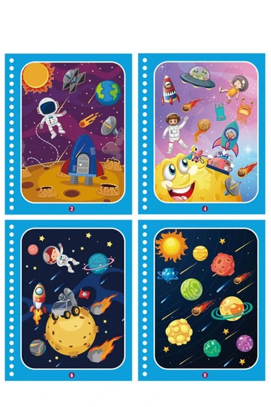 ASTRONOT ve UZAY Magic Book Eğitici İngilizce Sihirli Boyama Kitabı Su Kalemi Water Painting Mavi - Resim 2