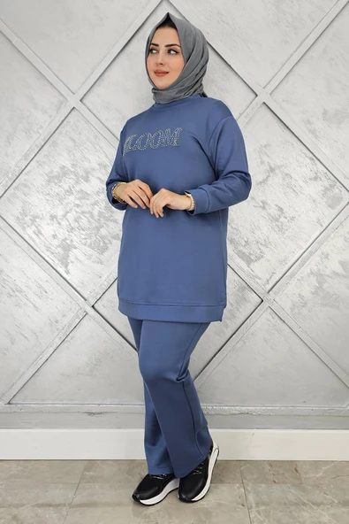 KADIN TAŞ BASKI DETAYLI TESETTÜR TAKIM - Resim 3