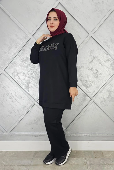 KADIN TAŞ BASKI DETAYLI TESETTÜR TAKIM - Resim 4