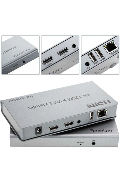 Cat6 4K 120 Metre Kvm Usb Extender HDM Uzun Mesafe Görüntü ve Kontrol Aktarımı Sunum TV - Resim 2