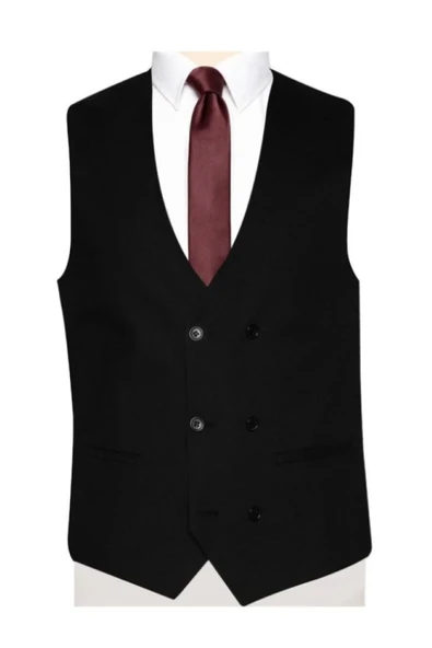 DÜZ SİYAH KRUVAZE TEK TAKIM ELBİSE YELEĞİ ürün görseli