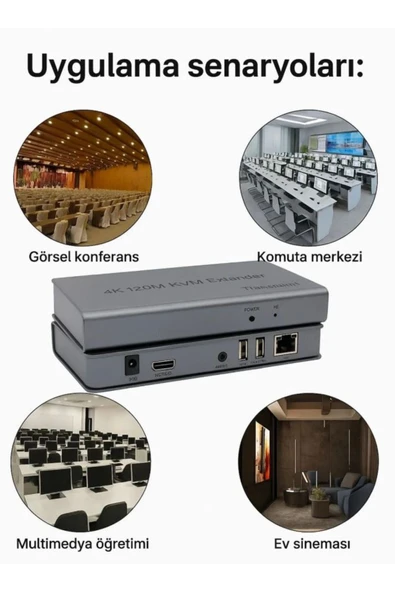 Cat6 4K 120 Metre Kvm Usb Extender HDM Uzun Mesafe Görüntü ve Kontrol Aktarımı Sunum TV - Resim 4