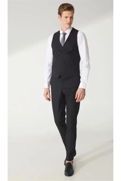 DÜZ SİYAH KRUVAZE TEK TAKIM ELBİSE YELEĞİ - Resim 2