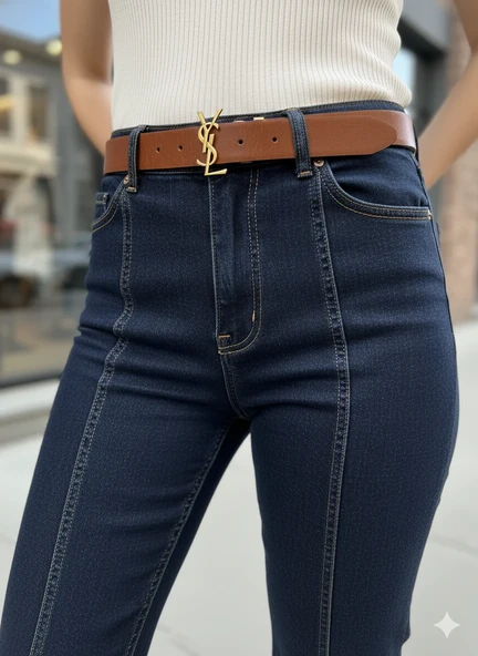 Kadın Siyah Jean İspanyol Paça Yüksek Bel Dikiş Detaylı Flare Kot Pantolon - Resim 6