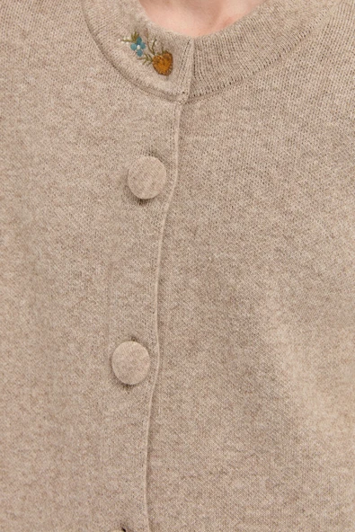 24012 DESEN TRİKO CEP KENARI APLİKE İŞLEMELİ PİKE JAKAR DİK YAKA UZUN KABAN - Resim 7