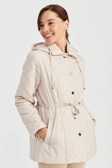 23401 DESEN TFS KEMİK DESEN KAPŞONLU BELİ BAĞCIKLI KAPİTONE KABAN - Resim 9