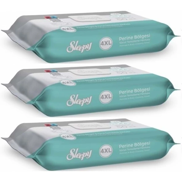 Sleepy Perine Bölgesi ve Vücut Temizleme Islak Mendil Havlu 50 Yaprak (Ebat 4XL) (3 Lü Set) ürün görseli 1