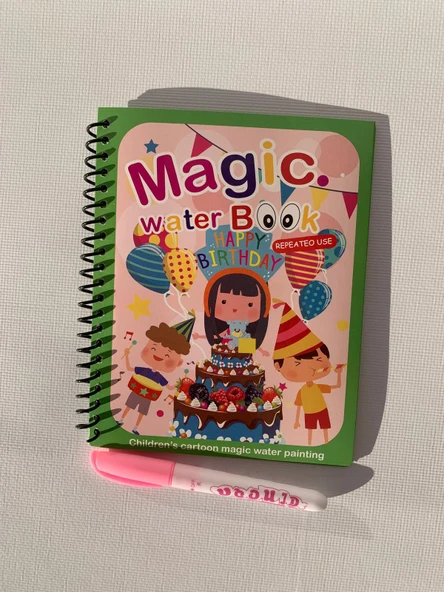 DOĞUM GÜNÜ KUTLAMA Magic Book Eğitici İngilizce Sihirli Boyama Kitabı Su Kalemi Water Painting Yeşil ürün görseli