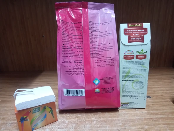 Mavi Yeşil Berra Sultan,cennet Paraket Yemi 700 Gram+1 Paket (3 Adet ) Ballı Paraket Krakeri+1 Adet Paraket Gaga Taşı - Resim 2