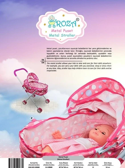 Global Toys Roza Metal Oyuncak Bebek Puset - Resim 3