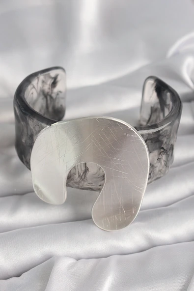 Siyah Mermer Desen Akrilik Plaka Vintage Kadın Bilezik ürün görseli