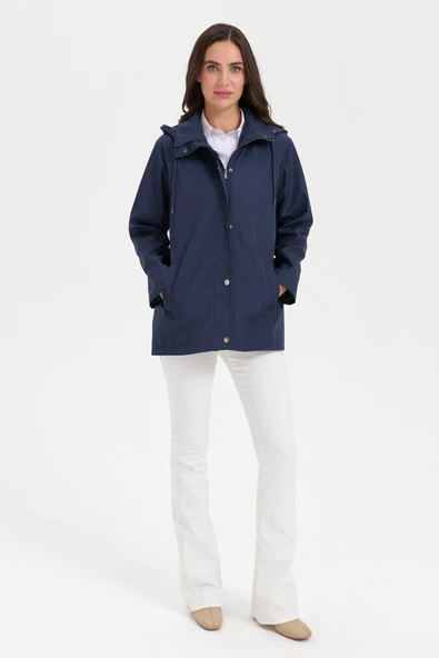 24417 DESEN TFS YAN CEPLİ DEVRİK YAKA KAPŞONLU KISA TRENÇKOT - Resim 12