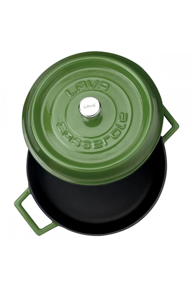 Lava Döküm Çok Amaçlı Yayvan Tencere. Trendy Serisi Çap(ø)24 - Yeşil - Resim 3