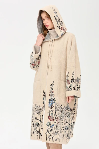 23065 DESEN TRİKO ETEĞİ KOL AĞZI KAPŞONLU KIRÇİÇEĞİ DESENLİ AFRODİT PANÇO - Resim 11