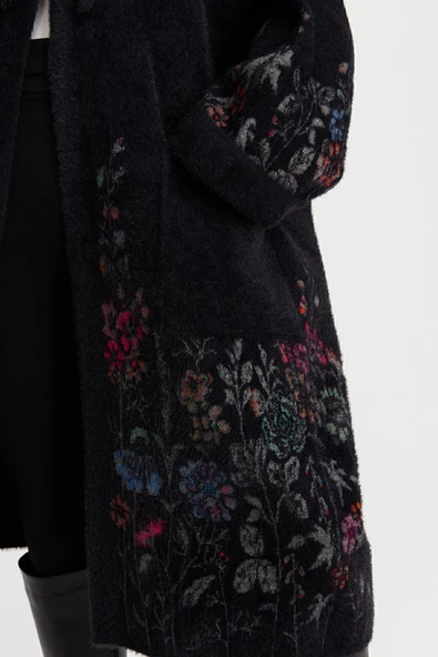 23065 DESEN TRİKO ETEĞİ KOL AĞZI KAPŞONLU KIRÇİÇEĞİ DESENLİ AFRODİT PANÇO - Resim 7