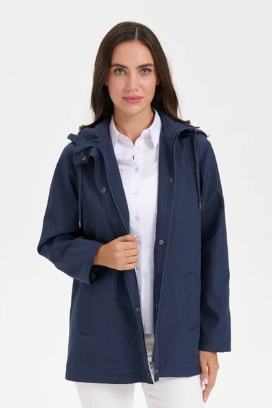 24417 DESEN TFS YAN CEPLİ DEVRİK YAKA KAPŞONLU KISA TRENÇKOT - Resim 11