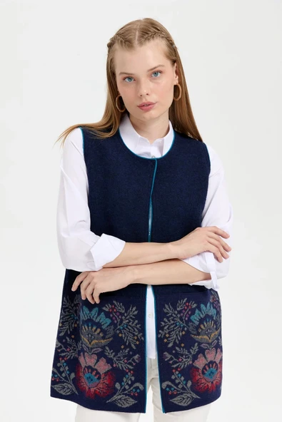 24076 DESEN TRİKO ÜST VE ARKASI KEÇE ETEĞİ JAKARLI TRİKO ARA BOY ÖNÜ AÇIK YELEK - Resim 10