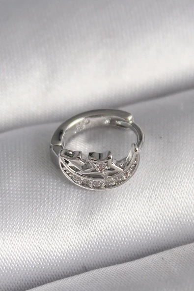 316L Çelik Gümüş Renk Zirkon Taşlı Ay Yıldız Model Tragus Piercing - Resim 2