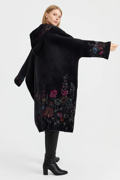 23065 DESEN TRİKO ETEĞİ KOL AĞZI KAPŞONLU KIRÇİÇEĞİ DESENLİ AFRODİT PANÇO - Resim 8