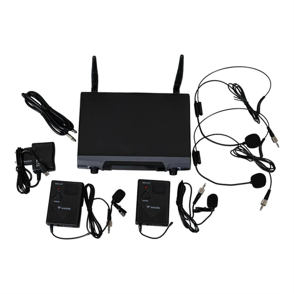 Westa WM-202T 1 Alıcı + 2 Yaka Lavalier Kablosuz Uhf Mikrofon Seti - Resim 3
