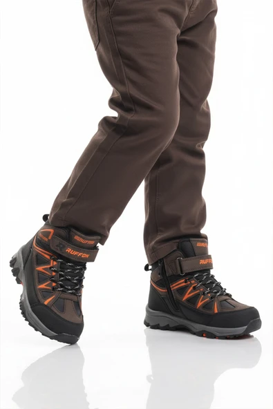 Ayakmod Kahve Turuncu Polarlı Kaymaz Çocuk Outdoor Bot 2301 F ürün görseli