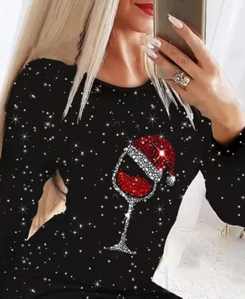 MDB Kadın Uzun Kollu Taş Kadeh Baskı Mikro Kumaş Mini Boy Elbise (çorapsız) - Resim 2