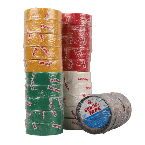 Sunup SN-27919 0.13X18mm 5 Renk İzole Elektrikçi Bant 10 Metre 50X5'li Paket (Kırmızı- Sarı - Siyah - Yeşil - Beyaz) - Resim 3