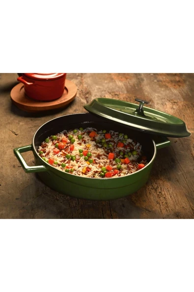 Lava Döküm Çok Amaçlı Yayvan Tencere. Trendy Serisi Çap(ø)24 - Yeşil - Resim 4