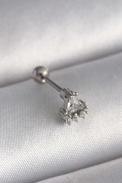 316L Çelik Gümüş Renk Üçgen Zirkon Taşlı Tragus Piercing - Resim 2