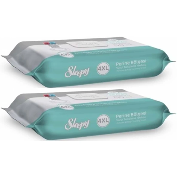 Sleepy Perine Bölgesi ve Vücut Temizleme Islak Mendil Havlu 50 Yaprak (Ebat 4XL) (2 Li Set) ürün görseli 1
