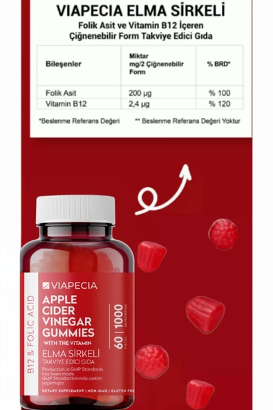 Viapecia Apple Cider Vinegar Elma Sirkeli 60 Tablet - Resim 4