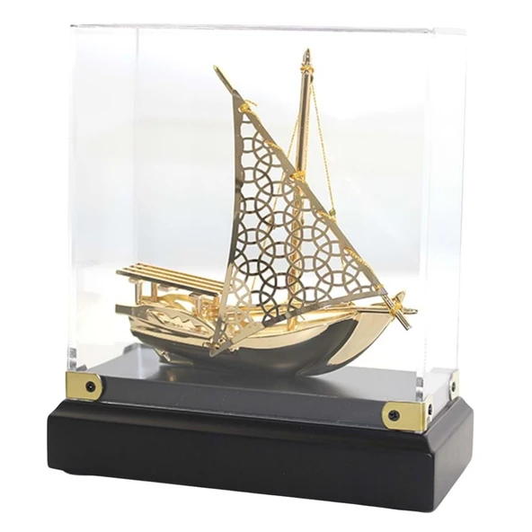 Pirinç Yelkenli Gemi Altın Kaplama Katar Dhow Teknesi Kutulu No.3 ürün görseli