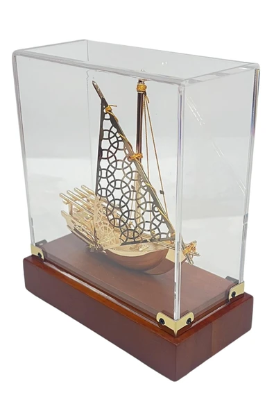 Pirinç Yelkenli Gemi Altın Kaplama Katar Dhow Teknesi Kutulu No.3 - Resim 12