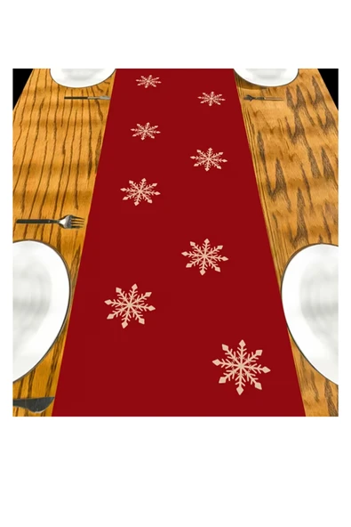 Bordo Altın Noel Masa Örtüsü | Geyik ve Kar Tanesi Desenli Dikdörtgen Yılbaşı Sofra Dekoru (1 Adet) - Resim 5