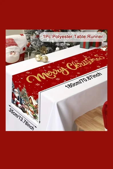 Ekstra Uzun Noel Masa Örtüsü | Bordo / Altın / Yeşil / Gri / Kahverengi Seçenekli Polyester Yılbaşı Sofra Dekoru (1 Adet) ürün görseli